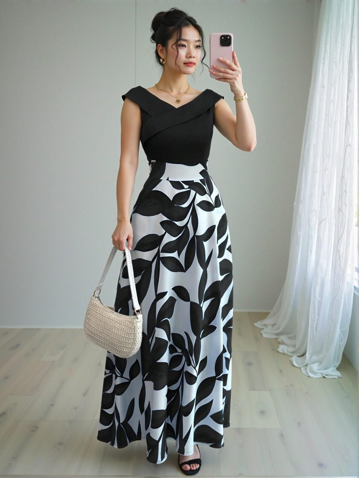 Elegant "Black Floral Print Design V-Neck A-Line Flare Dress for Spring and Summer" "Chic, Classy and Trendy Fashion Style to Dress to Impress"