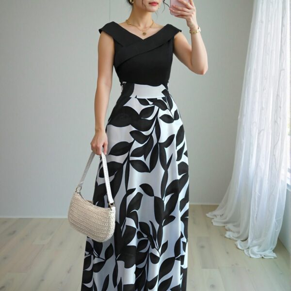 Elegant "Black Floral Print Design V-Neck A-Line Flare Dress for Spring and Summer" "Chic, Classy and Trendy Fashion Style to Dress to Impress"