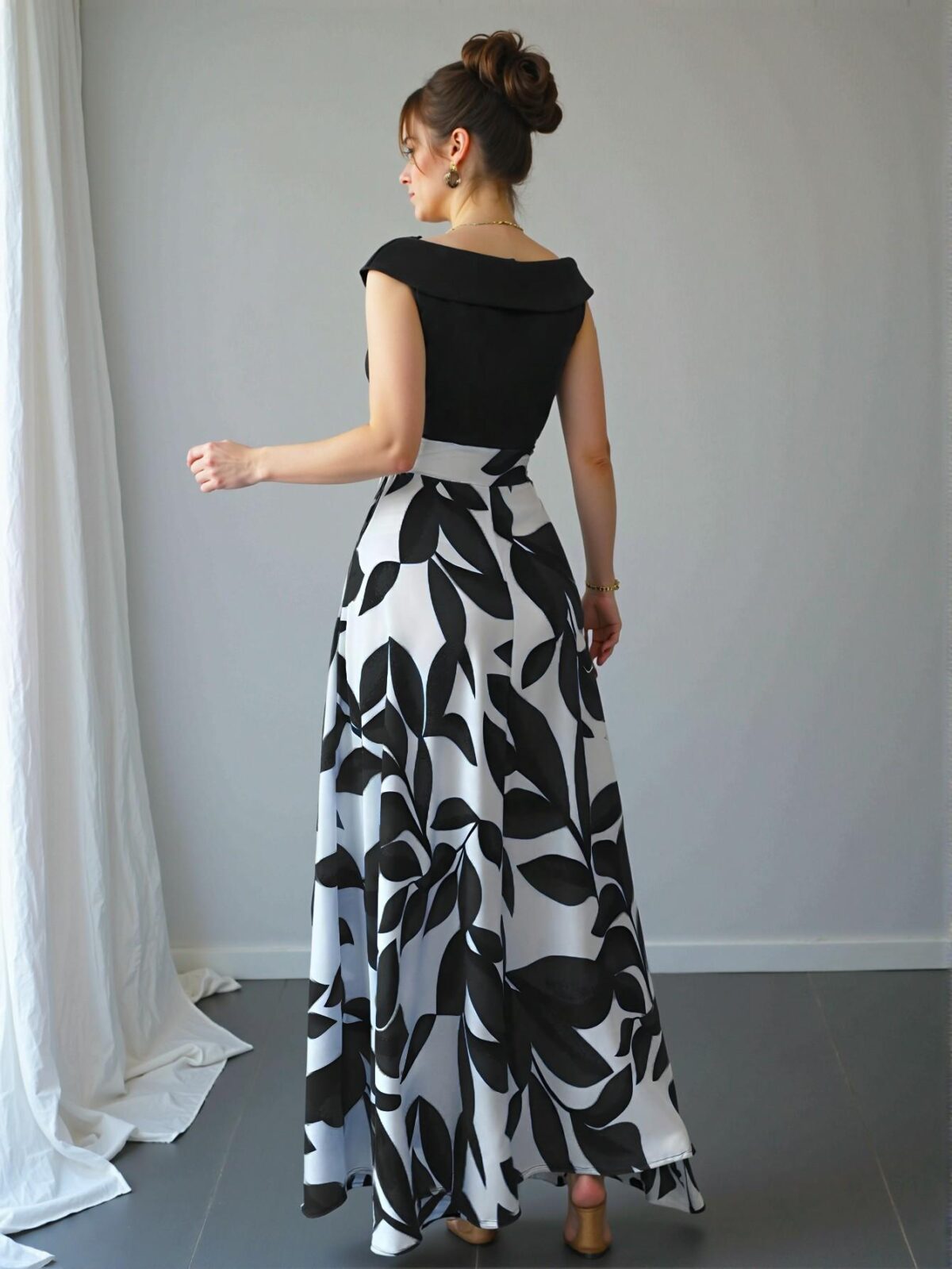Elegant "Black Floral Print Design V-Neck A-Line Flare Dress for Spring and Summer" "Chic, Classy and Trendy Fashion Style to Dress to Impress" - Image 2