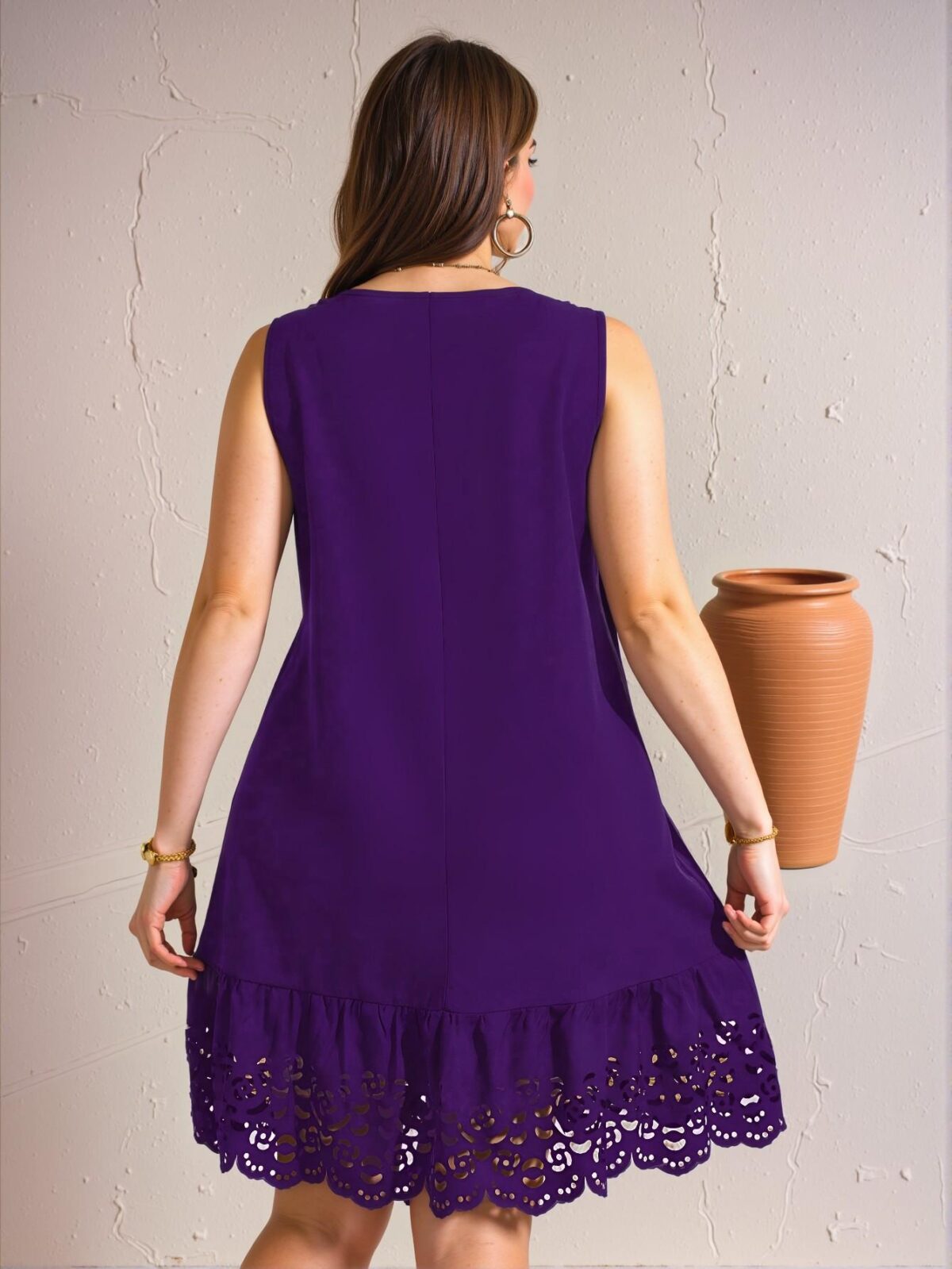 Elegant Purple Flounce Hem Smock Dress with Cut Out and Ruffle Details - Chic, Classy and Trendy Fashion Style to Dress to Impress - Image 2