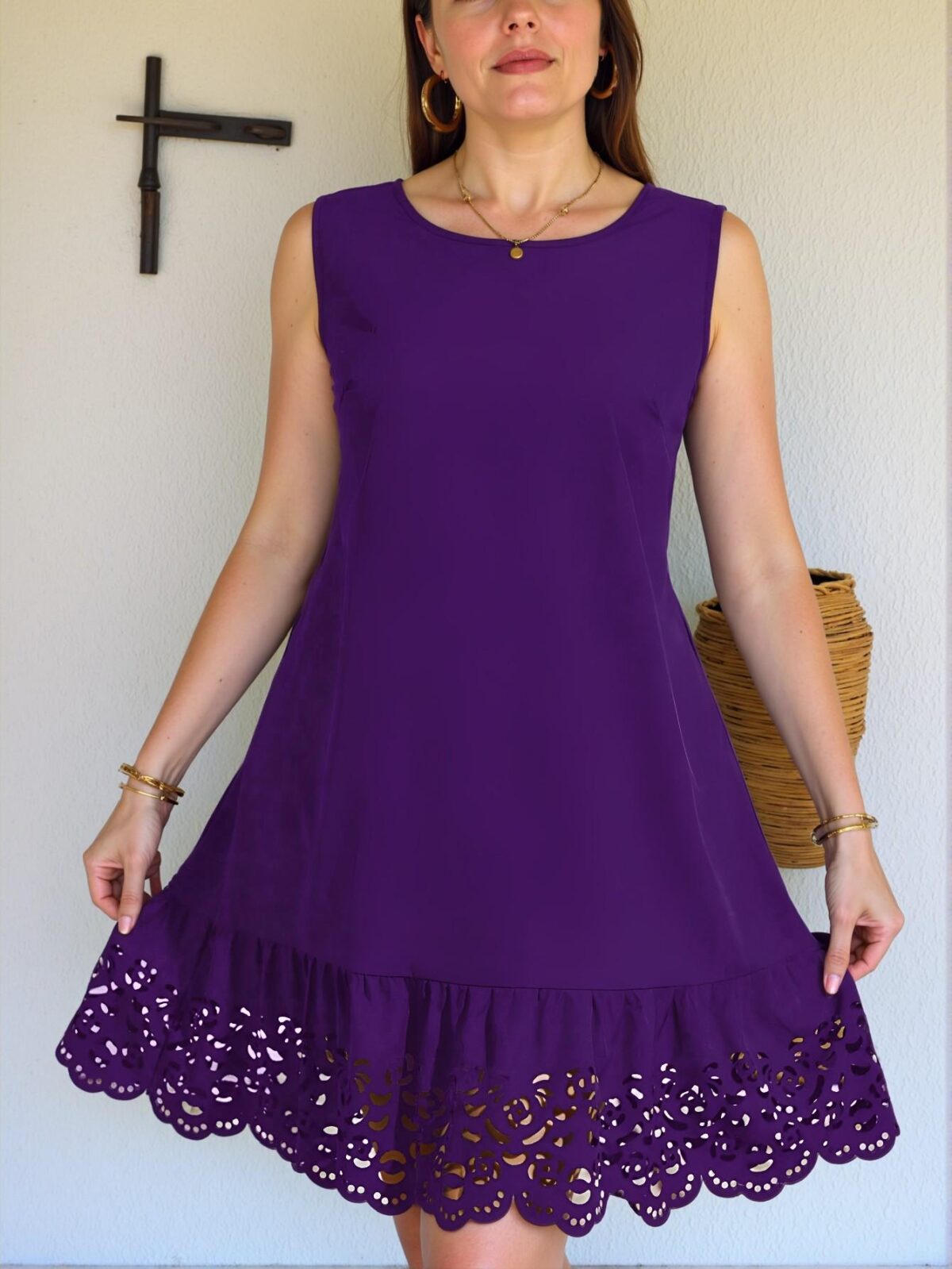 Elegant Purple Flounce Hem Smock Dress with Cut Out and Ruffle Details - Chic, Classy and Trendy Fashion Style to Dress to Impress - Image 3