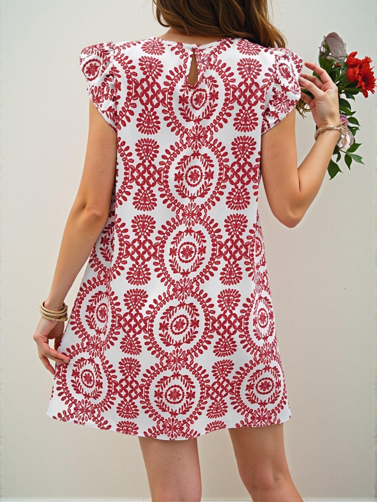 Elegant Red and White Bohemian Floral Lace A-Line Dress for Summer Holiday, Perfect for Spring and Summer Style "Chic, Classy and Trendy Fashion Style to Dress to Impress" - Image 2