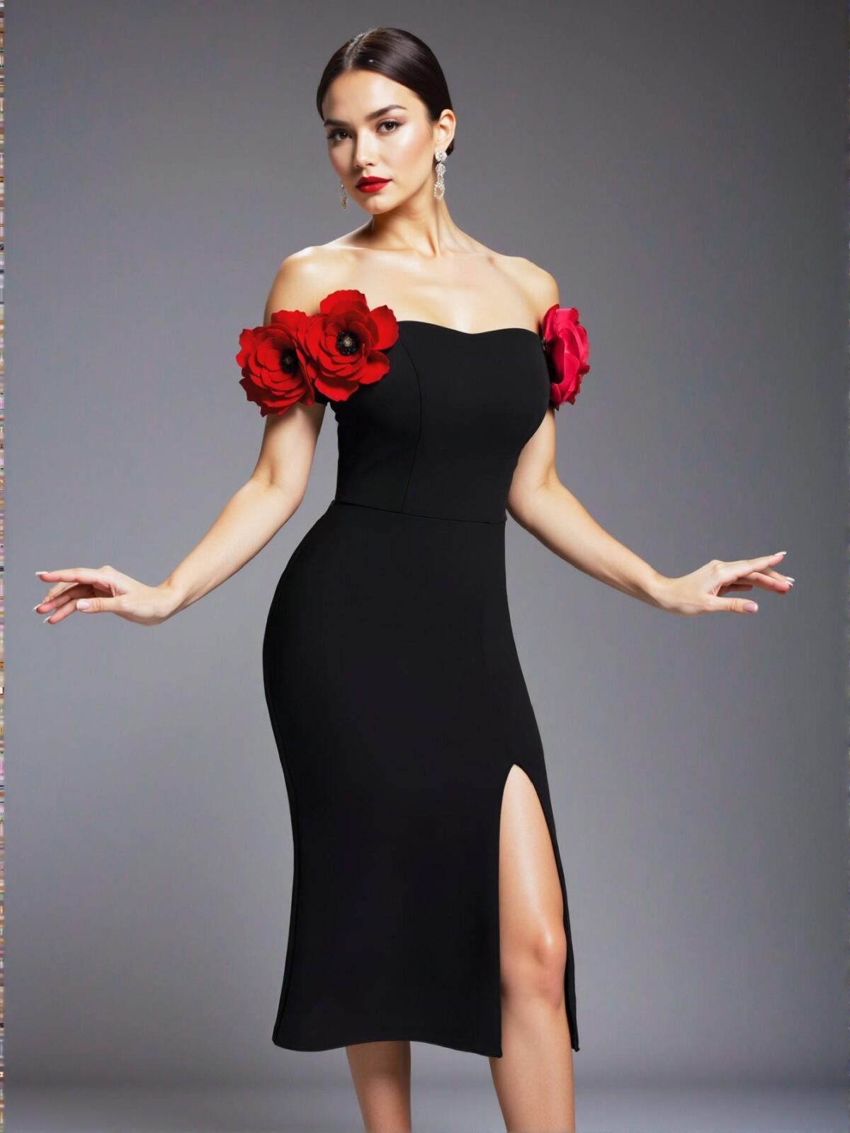 Elegant Red Ruffled Sleeve Waist-Cinched Bodycon Dress with Slit, Ideal for Parties, Dates, Work, Weddings, and Prom. Perfect for party, prom, graduation day, and ceremony for university, college, and high school, Formal Evening Dinner Cocktail, Wedding Guest Gown, Chic, Classy and Trendy Fashion Style to Dress to Impress.