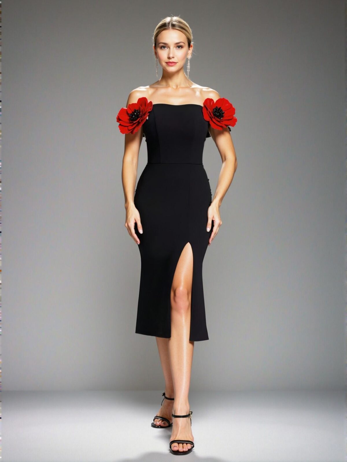 Elegant Red Ruffled Sleeve Waist-Cinched Bodycon Dress with Slit, Ideal for Parties, Dates, Work, Weddings, and Prom. Perfect for party, prom, graduation day, and ceremony for university, college, and high school, Formal Evening Dinner Cocktail, Wedding Guest Gown, Chic, Classy and Trendy Fashion Style to Dress to Impress. - Image 3