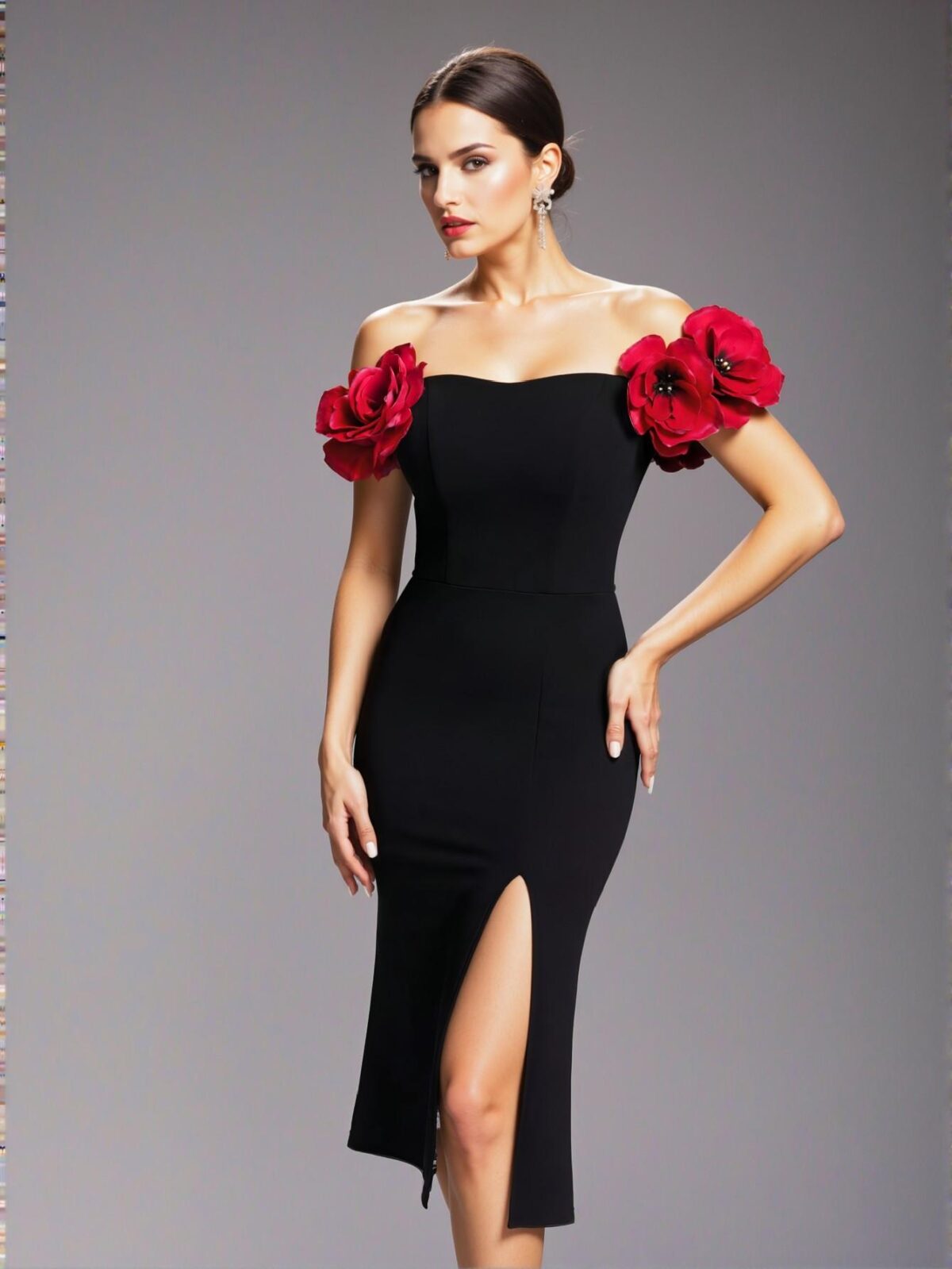 Elegant Red Ruffled Sleeve Waist-Cinched Bodycon Dress with Slit, Ideal for Parties, Dates, Work, Weddings, and Prom. Perfect for party, prom, graduation day, and ceremony for university, college, and high school, Formal Evening Dinner Cocktail, Wedding Guest Gown, Chic, Classy and Trendy Fashion Style to Dress to Impress. - Image 5