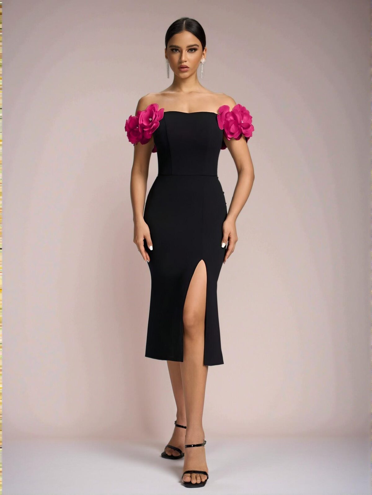 Elegant Red Off-the-Shoulder Bodycon Mini Dress with Petal Sleeves and Slit Detail, Suitable for Various Events and Occasions. Perfect for party, prom, graduation day, and ceremony for university, college, and high school, Formal Evening Dinner Cocktail, Wedding Guest Gown, Chic, Classy and Trendy Fashion Style to Dress to Impress. - Image 3