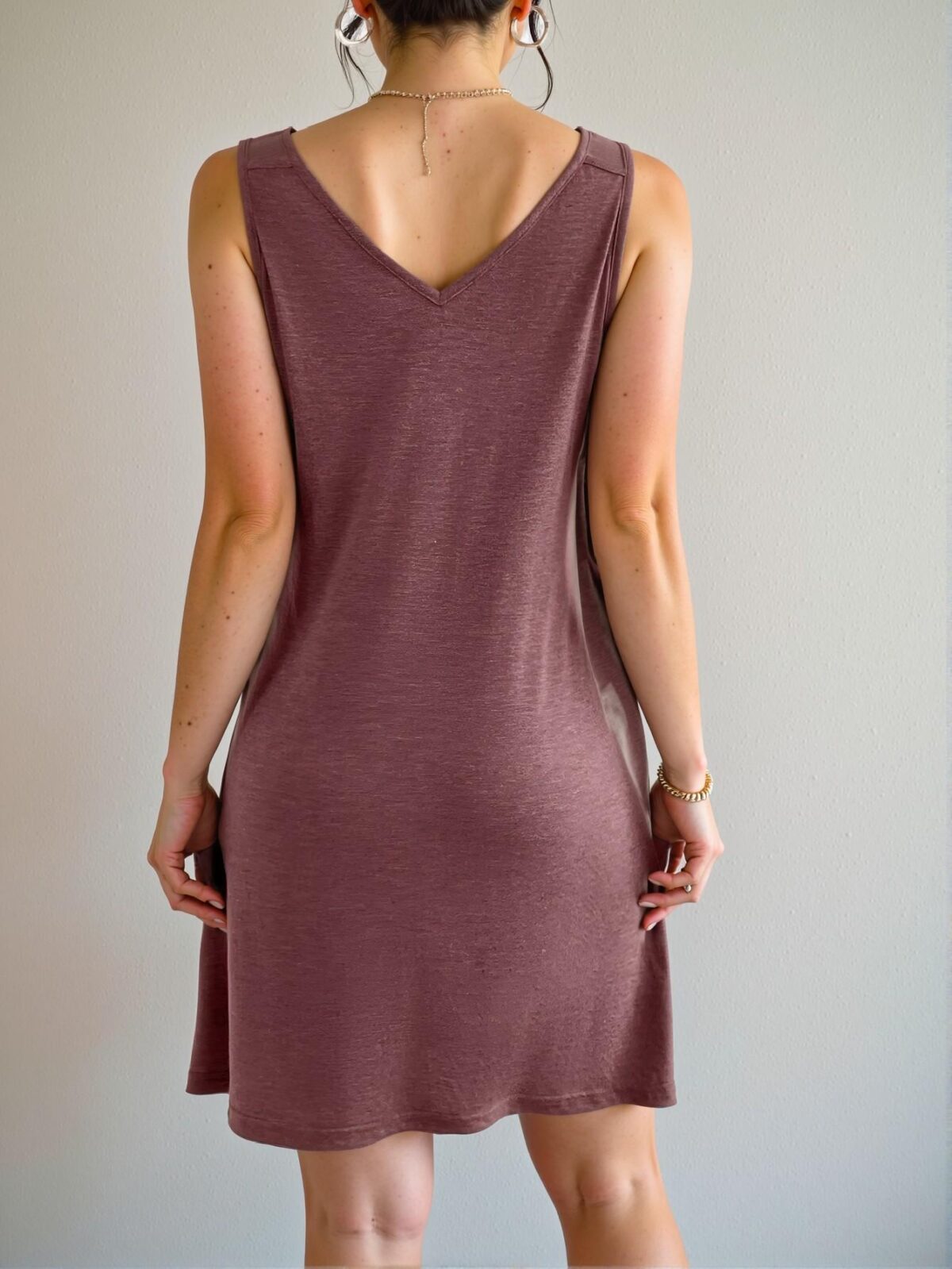 Elegant Dusty Pink Chic Lace-Inserted V-Neck Summer Dress Perfect for Warm Seasons - Chic, Classy and Trendy Fashion Style to Dress to Impress - Image 2