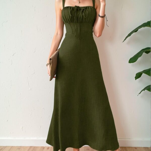 Elegant Green Chic Sleeveless Midi Dress with Drawstring Waist for Summer Beach Vacations - Chic, Classy and Trendy Fashion Style to Dress to Impress