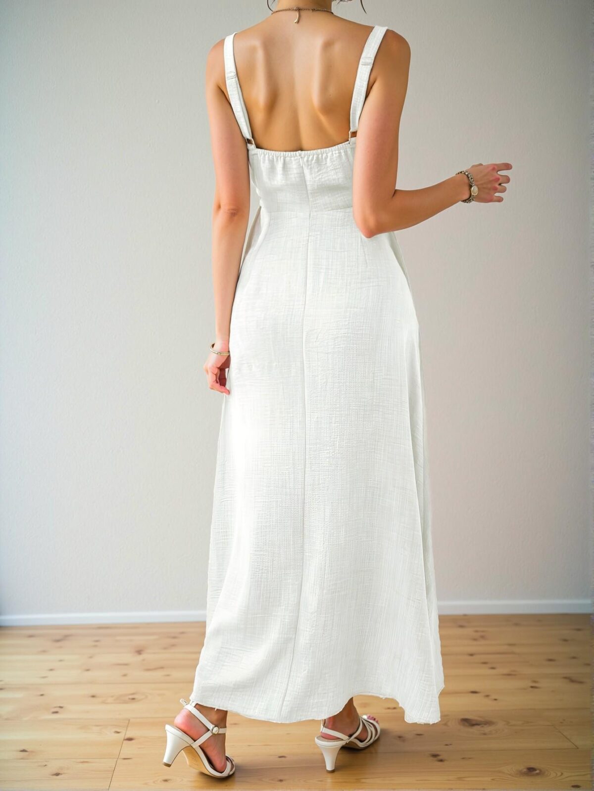 Elegant White Sleeveless Midi Dress with Drawstring Waist for Summer Vacations and Beach Outings – Chic, Classy and Trendy Fashion Style to Dress to Impress - Image 2