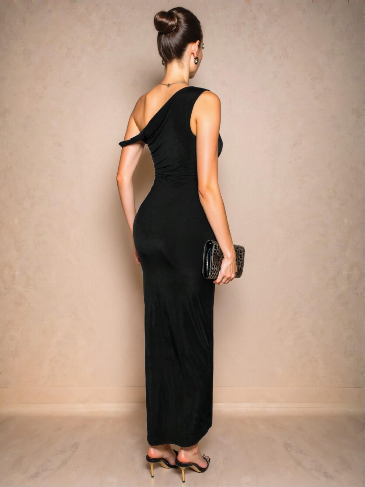 Elegant Black Asymmetrical Neck Twisted Bodycon Dress for Casual, Date, Night Out, and Party Events this Autumn - Chic, Classy and Trendy Fashion Style to Dress to Impress - Image 2