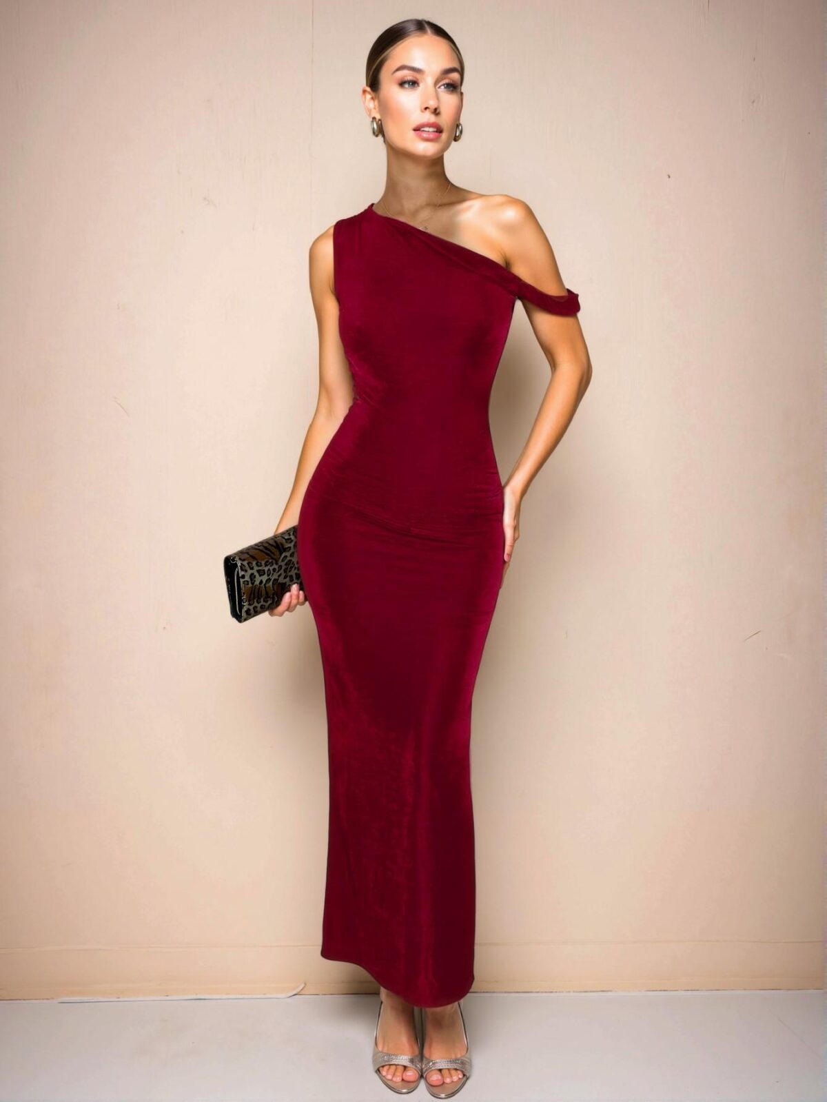 Elegant Burgundy Stylish Asymmetrical Neck Twist Dress for Daily Outings, Nightlife, and Autumn Celebrations - Chic, Classy and Trendy Fashion Style to Dress to Impress