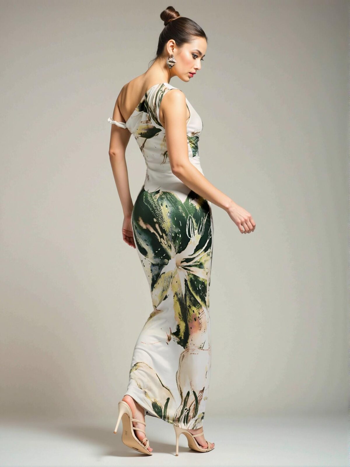 Elegant Green Asymmetrical Open Shoulder Slim Long Dress for Women, Stylish Vacation Attire for Summer - Chic, Classy, and Trendy Fashion Style to Dress to Impress - Image 2