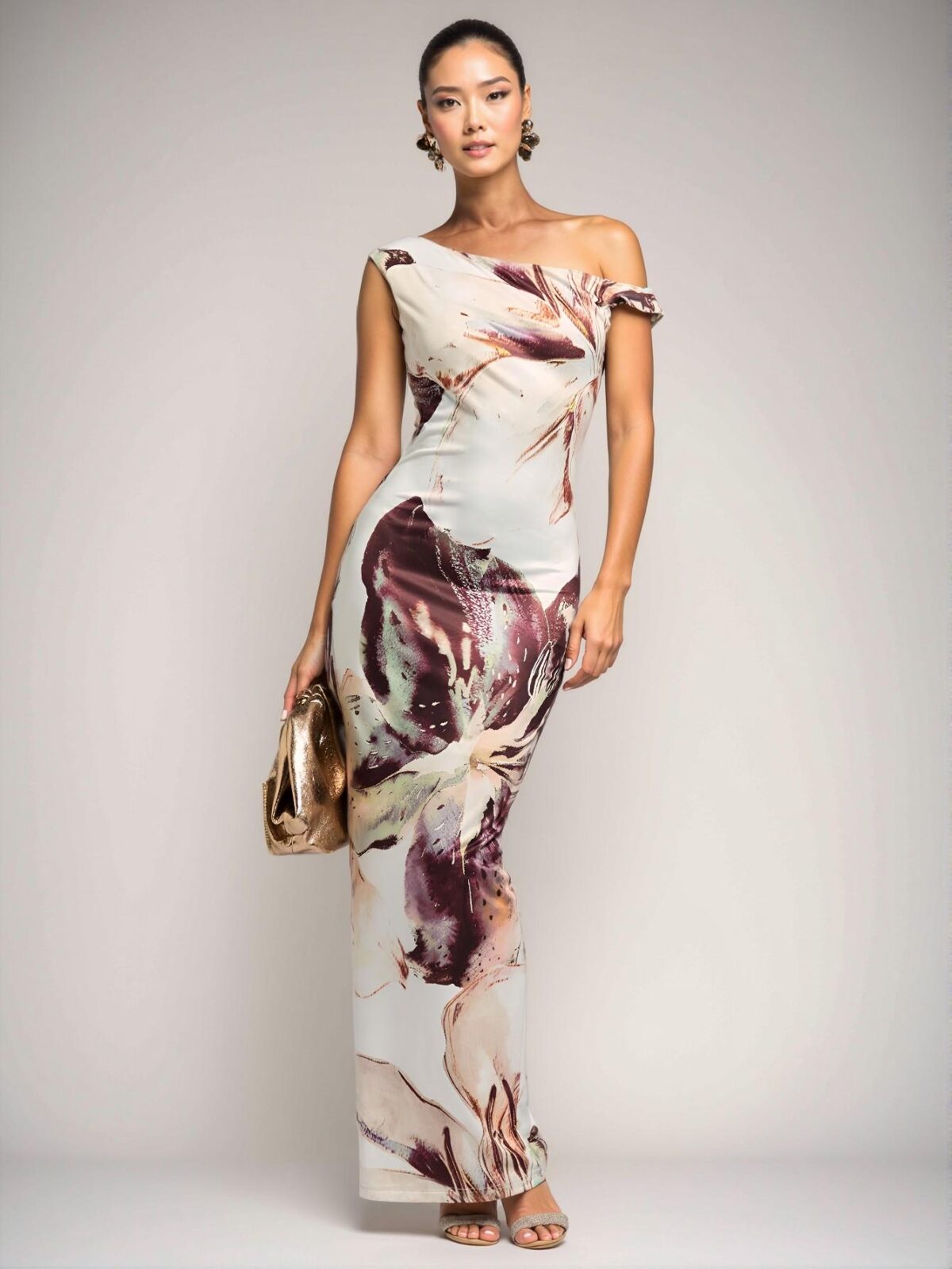 Elegant Multicolor Asymmetrical Open Shoulder Bodycon Dress with Floral Print for Summer and Tea Party Occasions - Chic, Classy, and Trendy Fashion Style to Dress to Impress