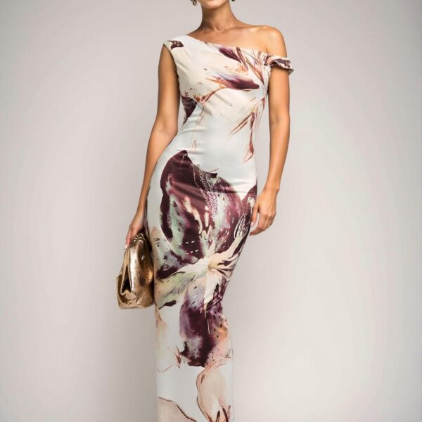 Elegant Multicolor Asymmetrical Open Shoulder Bodycon Dress with Floral Print for Summer and Tea Party Occasions - Chic, Classy, and Trendy Fashion Style to Dress to Impress