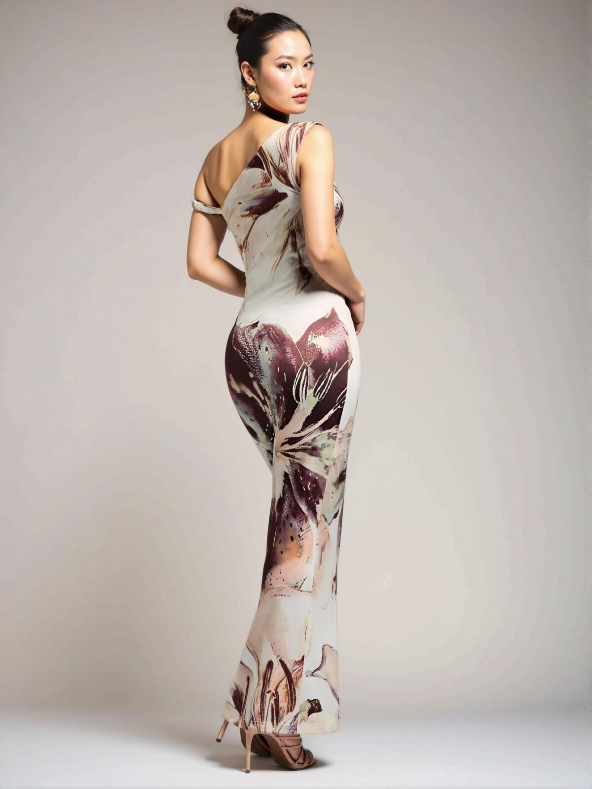 Elegant Multicolor Asymmetrical Open Shoulder Bodycon Dress with Floral Print for Summer and Tea Party Occasions - Chic, Classy, and Trendy Fashion Style to Dress to Impress - Image 2