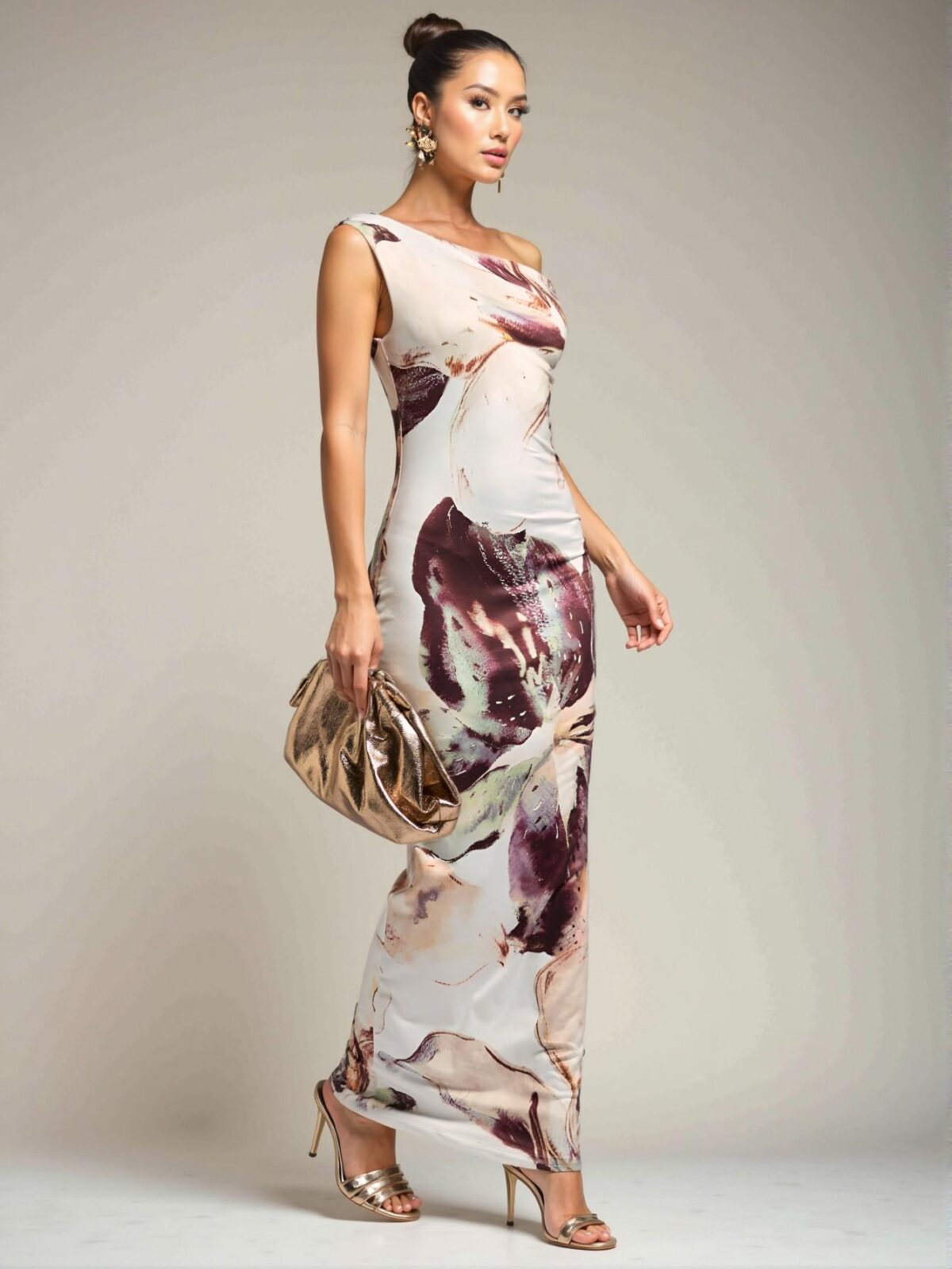 Elegant Multicolor Asymmetrical Open Shoulder Bodycon Dress with Floral Print for Summer and Tea Party Occasions - Chic, Classy, and Trendy Fashion Style to Dress to Impress - Image 5