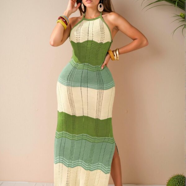 Elegant Green Stylish Split Hem Knitted Dress for Beach Vacations - Chic, Classy and Trendy Fashion Style to Dress to Impress