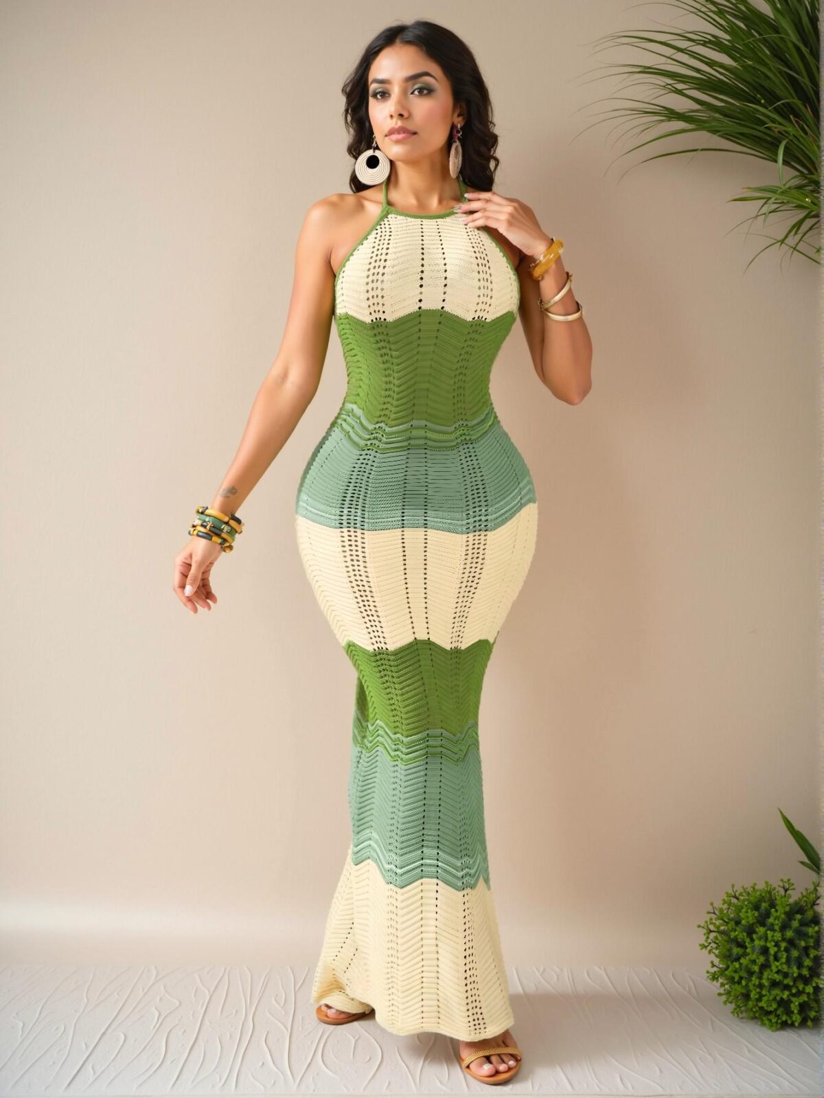 Elegant Green Stylish Split Hem Knitted Dress for Beach Vacations - Chic, Classy and Trendy Fashion Style to Dress to Impress - Image 4