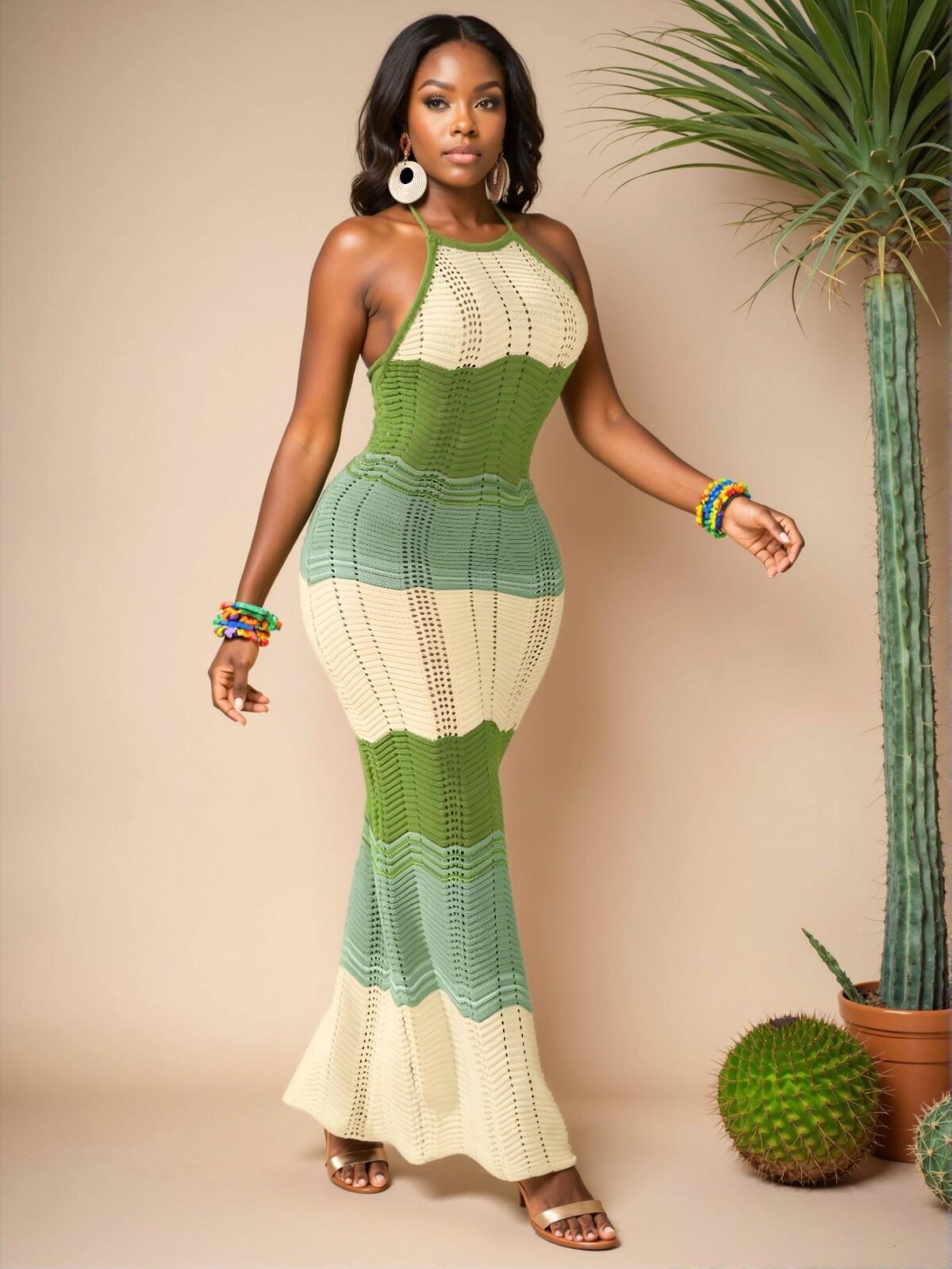 Elegant Green Stylish Split Hem Knitted Dress for Beach Vacations - Chic, Classy and Trendy Fashion Style to Dress to Impress - Image 5