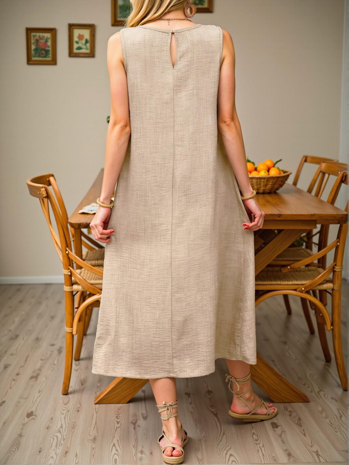 Elegant Apricot Maxi Sleeveless Sundress with Dual Pockets for Beach and Vacation Style - Chic, Classy and Trendy Fashion to Dress to Impress - Image 2