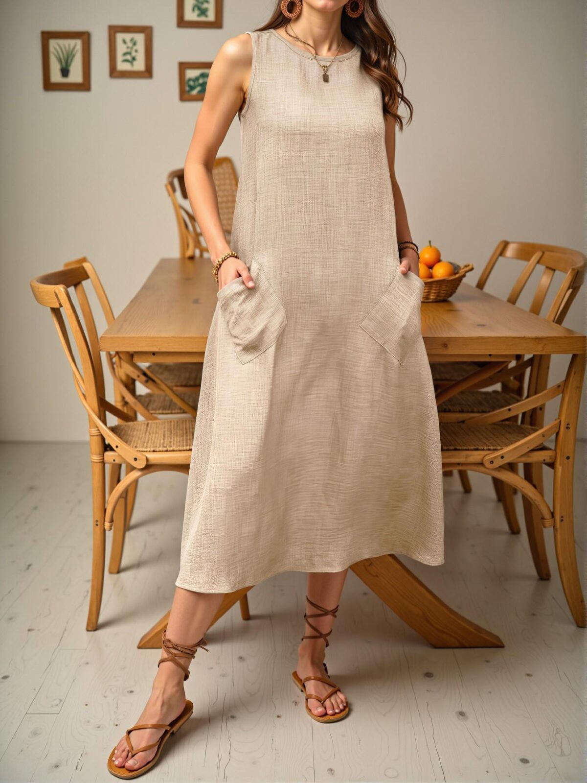 Elegant Apricot Maxi Sleeveless Sundress with Dual Pockets for Beach and Vacation Style - Chic, Classy and Trendy Fashion to Dress to Impress - Image 5
