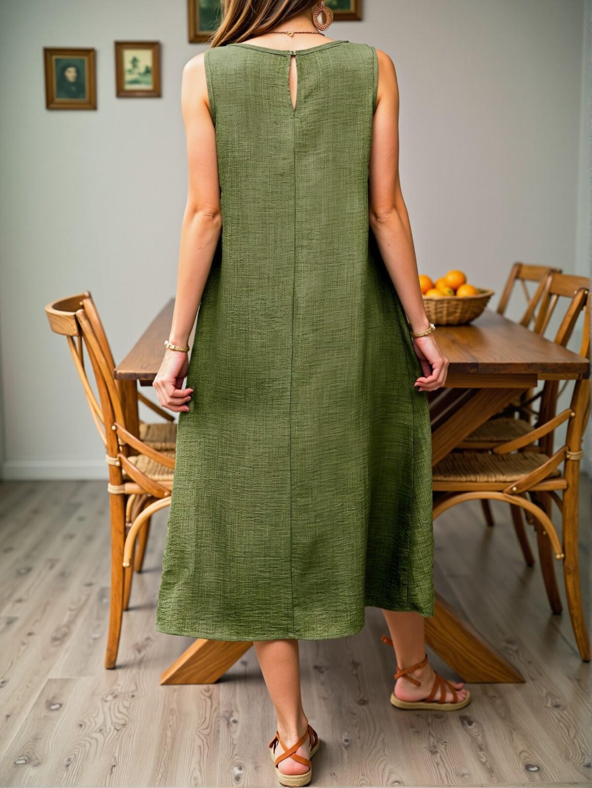 Elegant Army Green Casual Loose Sleeveless Pocketed Dress for Effortless Style Chic, Classy and Trendy Fashion to Dress to Impress - Image 2