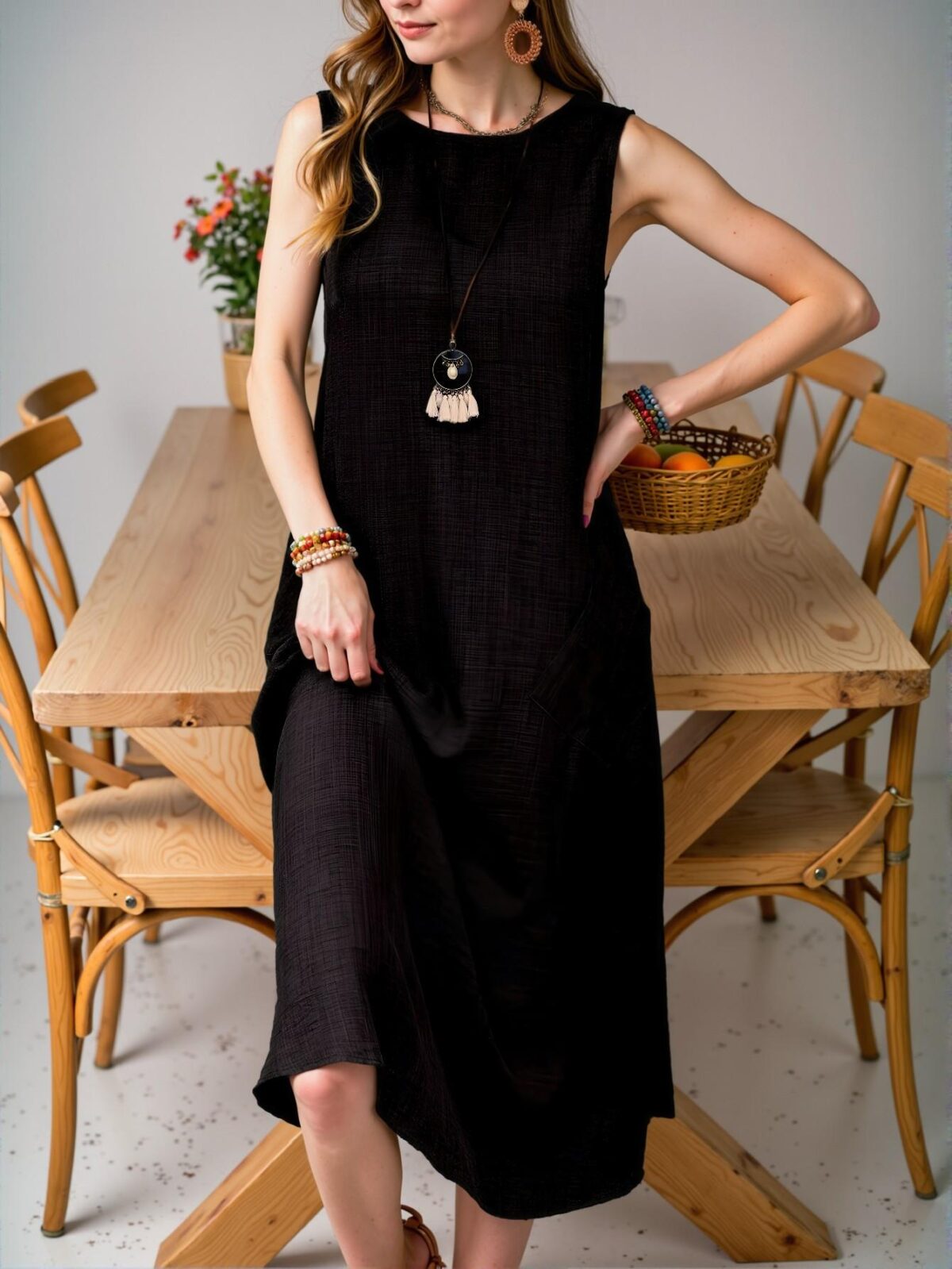 Elegant Black Relaxed Oblique Pocket Maxi Dress for Summer Outings - Chic, Classy and Trendy Fashion Style to Dress to Impress - Image 3