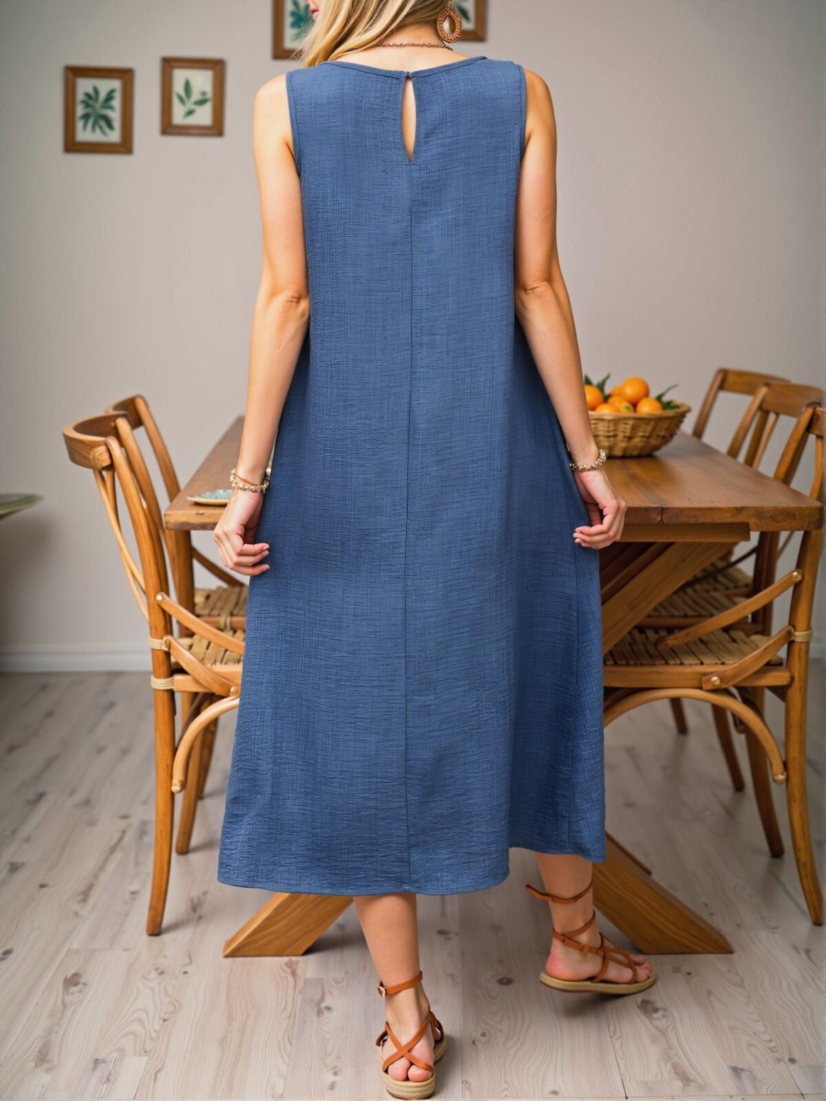 Elegant Blue Casual Sleeveless Maxi Dress for Relaxed Days at Home or Beach Outings - Chic, Classy and Trendy Fashion Style to Dress to Impress - Image 2
