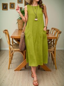 Elegant Green Everyday Casual Sleeveless Dress for Summer – Chic, Classy and Trendy Fashion Style to Dress to Impress