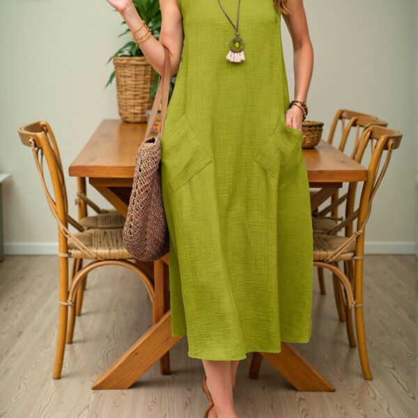 Elegant Green Everyday Casual Sleeveless Dress for Summer – Chic, Classy and Trendy Fashion Style to Dress to Impress