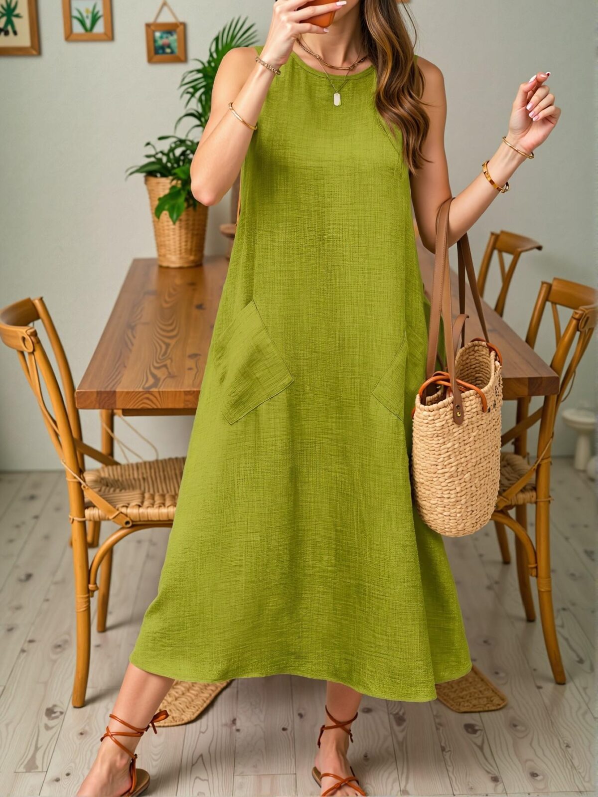 Elegant Green Everyday Casual Sleeveless Dress for Summer – Chic, Classy and Trendy Fashion Style to Dress to Impress - Image 4