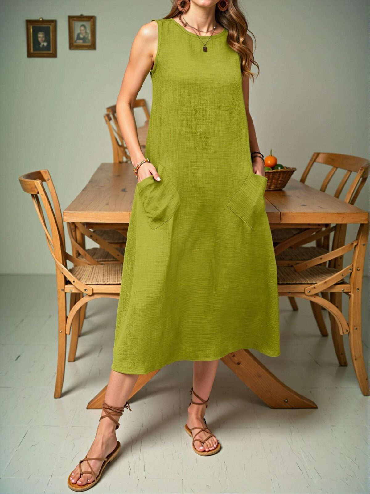 Elegant Green Everyday Casual Sleeveless Dress for Summer – Chic, Classy and Trendy Fashion Style to Dress to Impress - Image 5