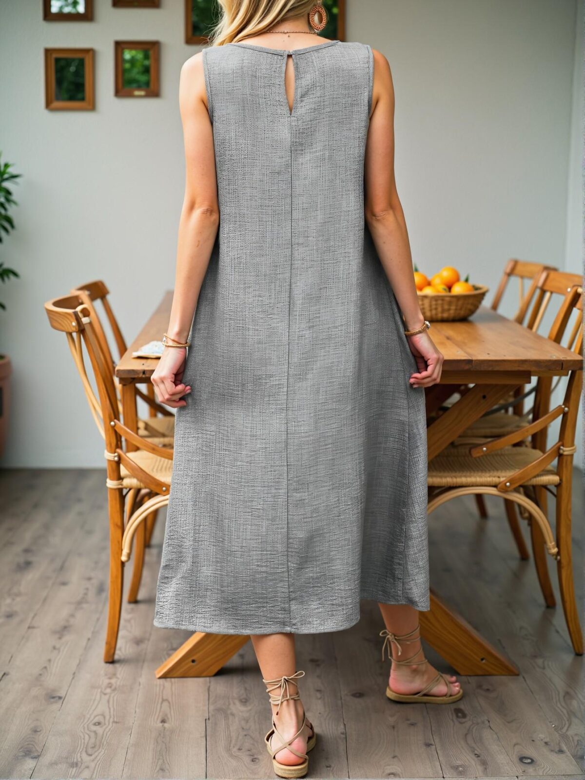 Elegant Grey Casual Crew Neck Sleeveless Pocket Maxi Dress for Vacation and Beach Outings - Chic, Classy and Trendy Fashion Style to Dress to Impress - Image 2