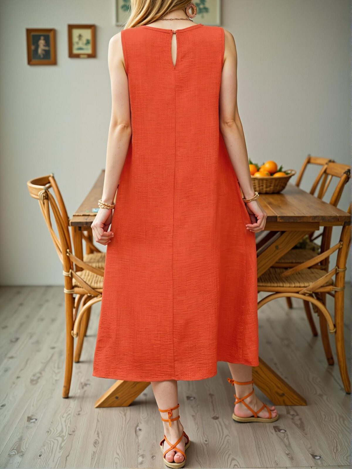 Elegant Orange Casual Sleeveless Dress with Dual Pockets for Effortless Holiday Style - Chic, Classy and Trendy Fashion to Dress to Impress - Image 2