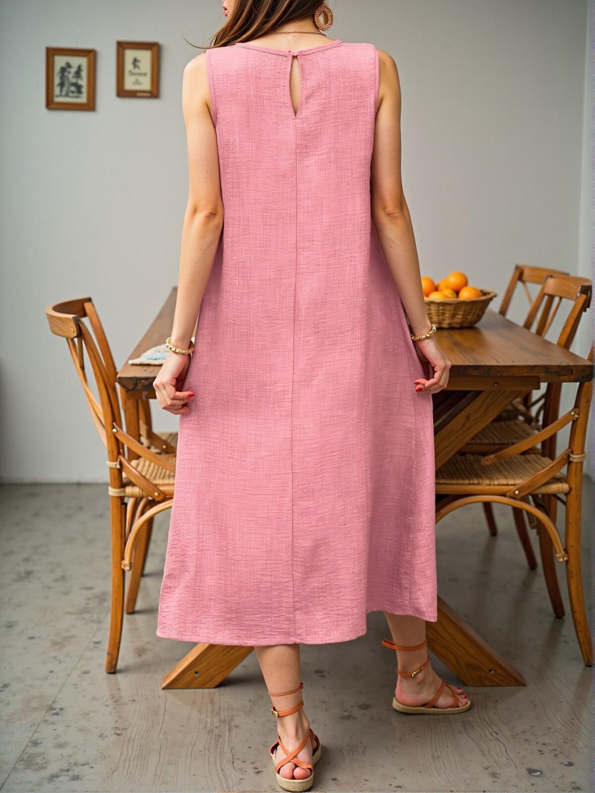 Elegant Pink Casual Sleeveless Maxi Dress with Dual Pockets for Beach Getaways - Chic, Classy and Trendy Fashion Style to Dress to Impress - Image 2