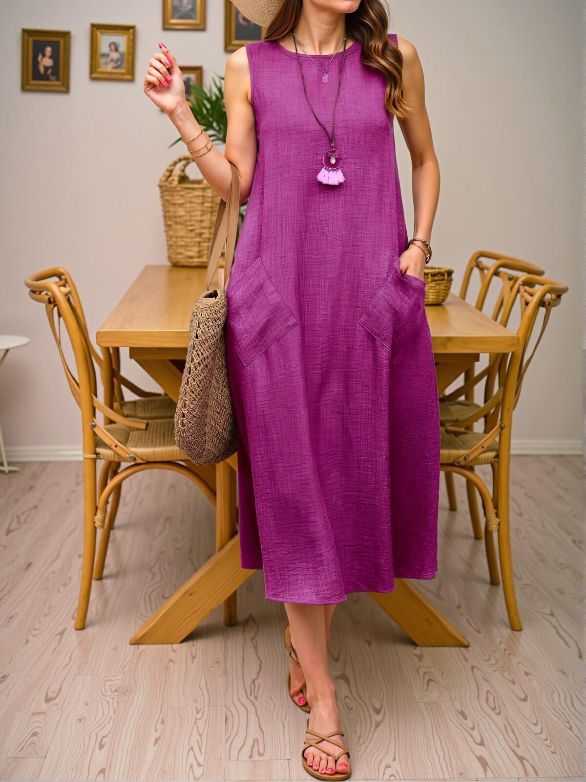 Elegant Purple Casual Double Pocket Tank Dress - Chic, Classy and Trendy Fashion Style to Dress to Impress