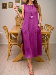 Elegant Purple Casual Double Pocket Tank Dress - Chic, Classy and Trendy Fashion Style to Dress to Impress