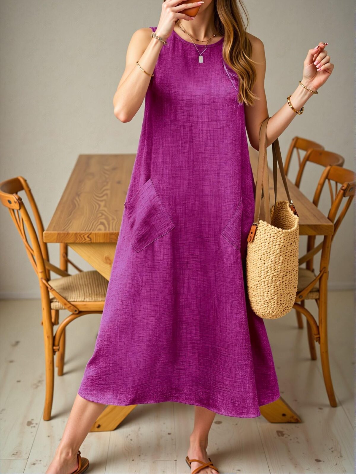 Elegant Purple Casual Double Pocket Tank Dress - Chic, Classy and Trendy Fashion Style to Dress to Impress - Image 3