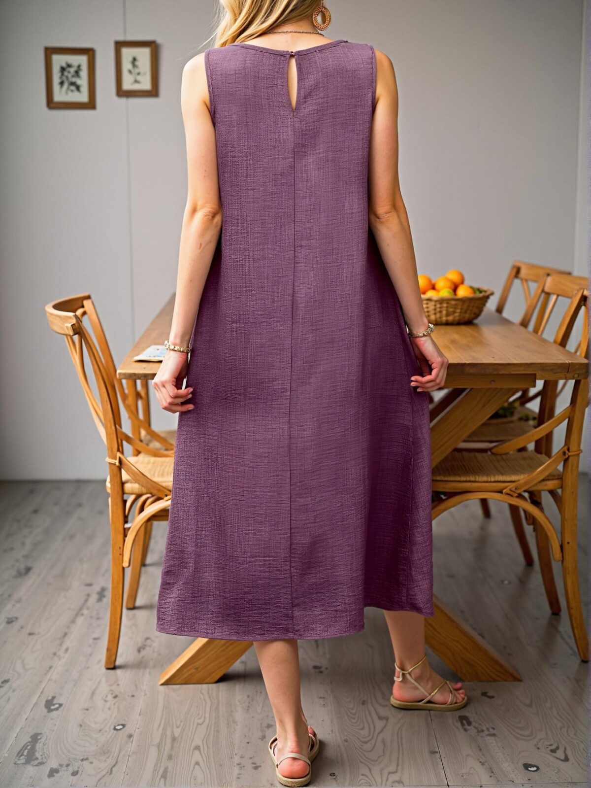 Elegant Purple Sleeveless Long Maxi Dress with Pockets, Effortlessly Stylish Casual Outfit for Beach and Vacation Getaways - Chic, Classy and Trendy Fashion Style to Dress to Impress - Image 2
