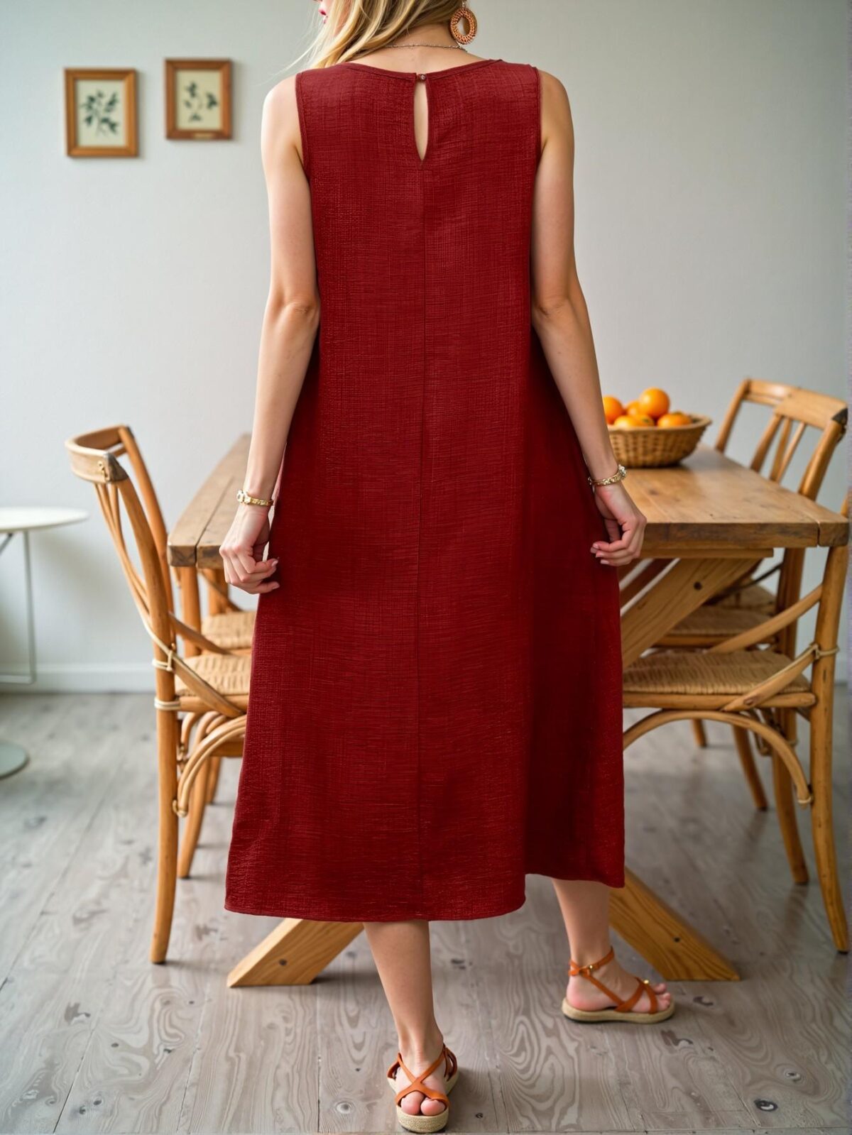 Elegant Red Flared Maxi Dress with Sleeveless Design and Convenient Dual Pockets for Casual Holiday Gatherings - Chic, Classy and Trendy Fashion Style to Dress to Impress - Image 2