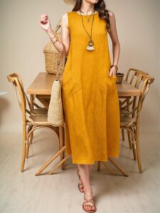 Elegant Yellow Sleeveless Casual Vacation Dress with Pocket - Chic, Classy and Trendy Fashion Style to Dress to Impress