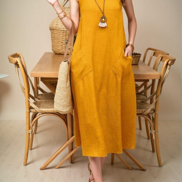 Elegant Yellow Sleeveless Casual Vacation Dress with Pocket - Chic, Classy and Trendy Fashion Style to Dress to Impress