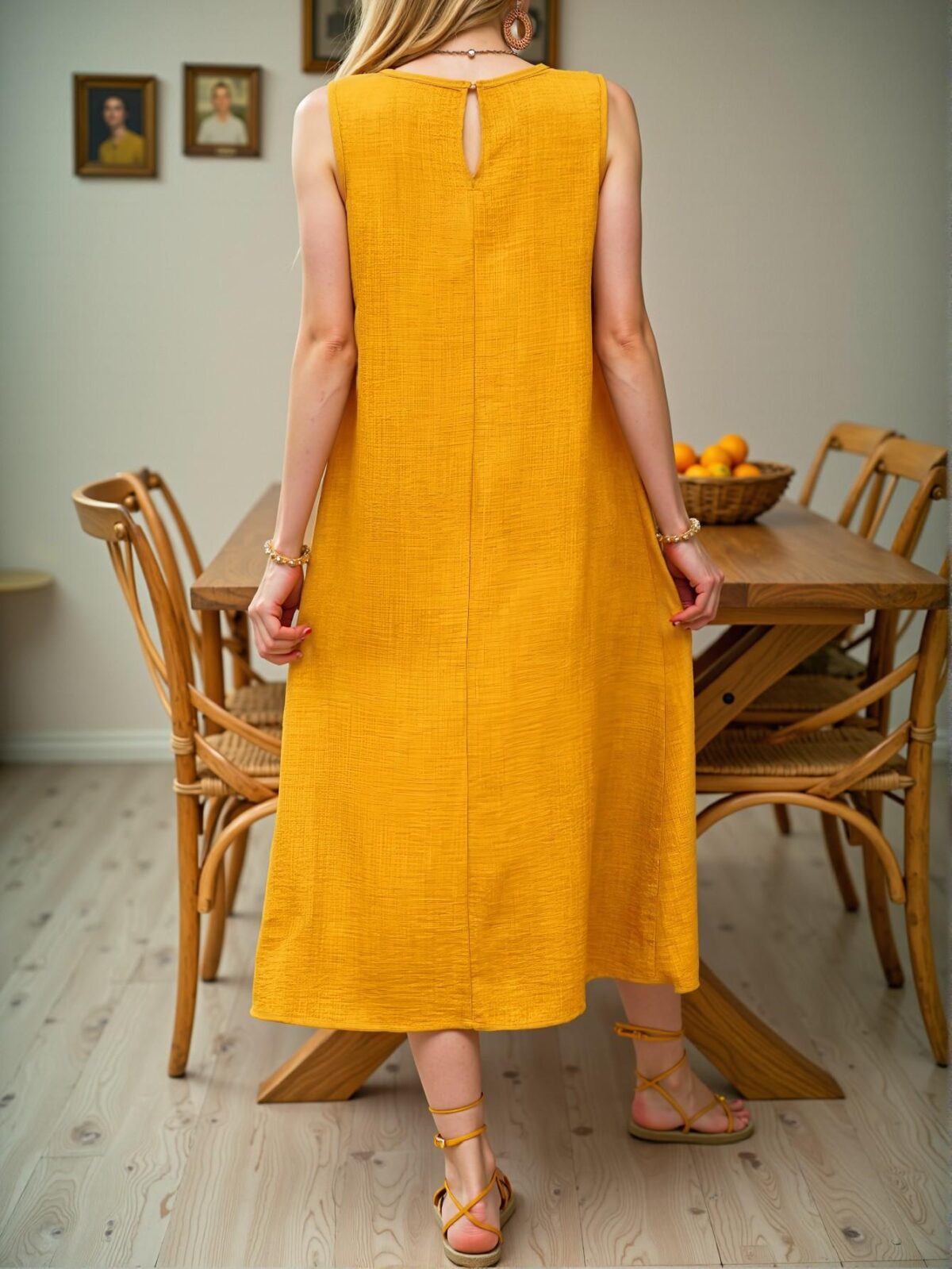 Elegant Yellow Sleeveless Casual Vacation Dress with Pocket - Chic, Classy and Trendy Fashion Style to Dress to Impress - Image 2