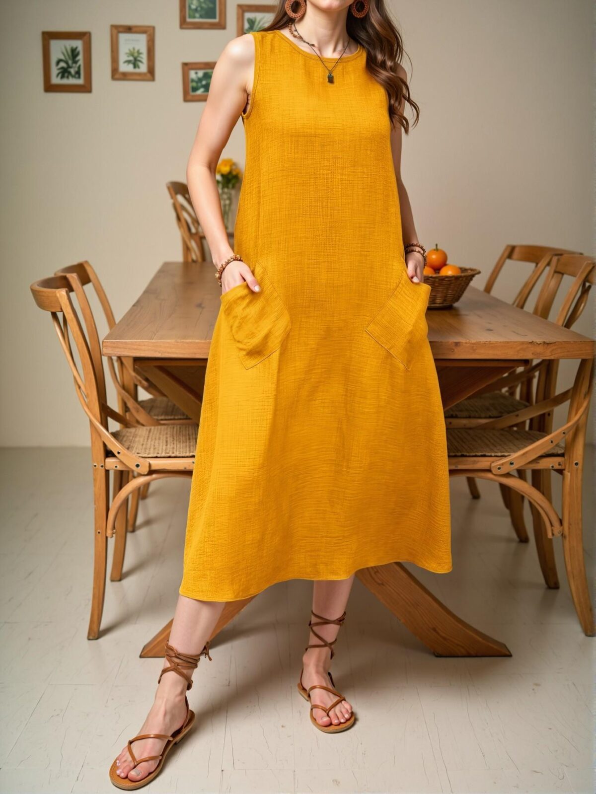 Elegant Yellow Sleeveless Casual Vacation Dress with Pocket - Chic, Classy and Trendy Fashion Style to Dress to Impress - Image 3