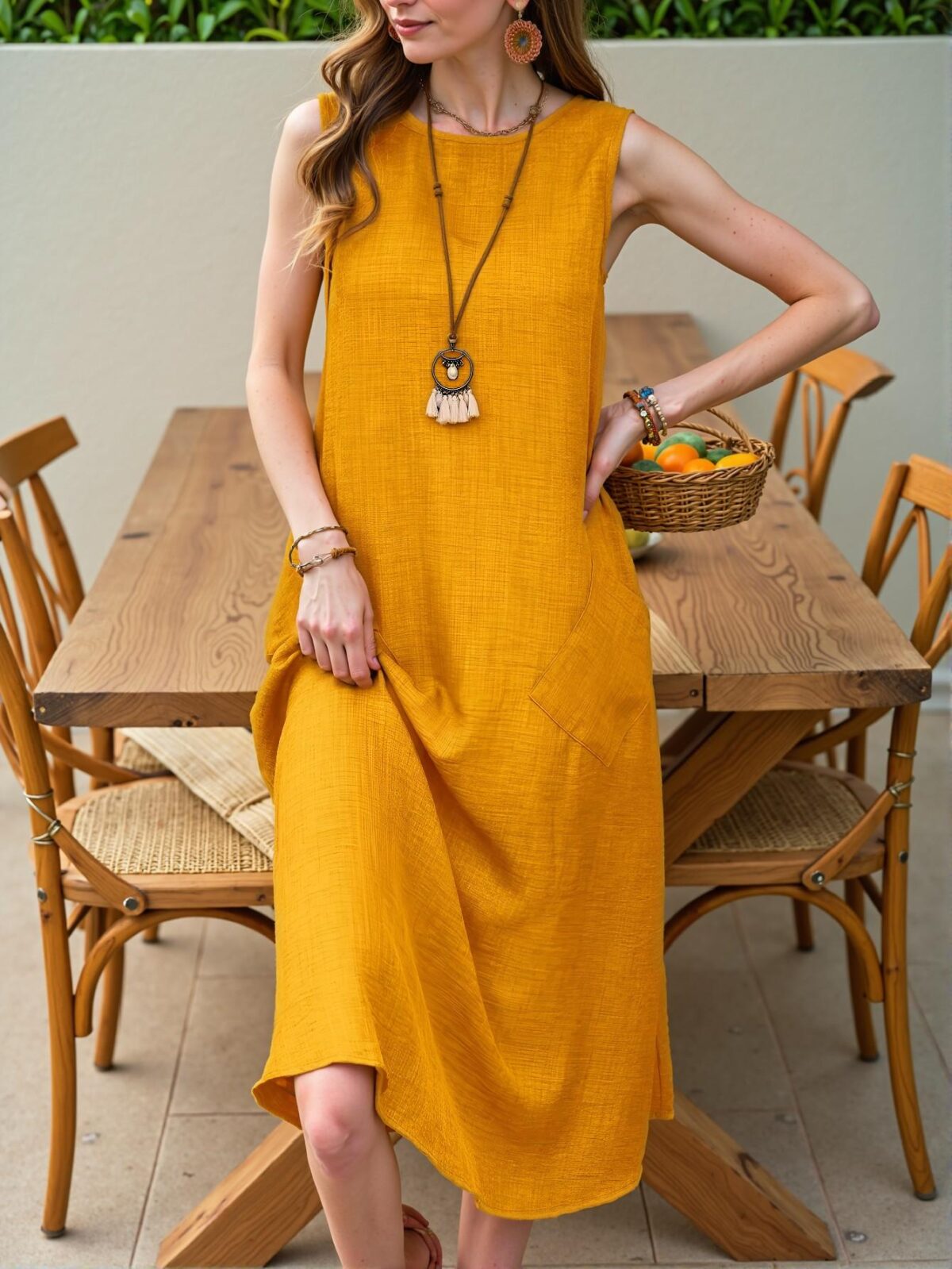 Elegant Yellow Sleeveless Casual Vacation Dress with Pocket - Chic, Classy and Trendy Fashion Style to Dress to Impress - Image 5