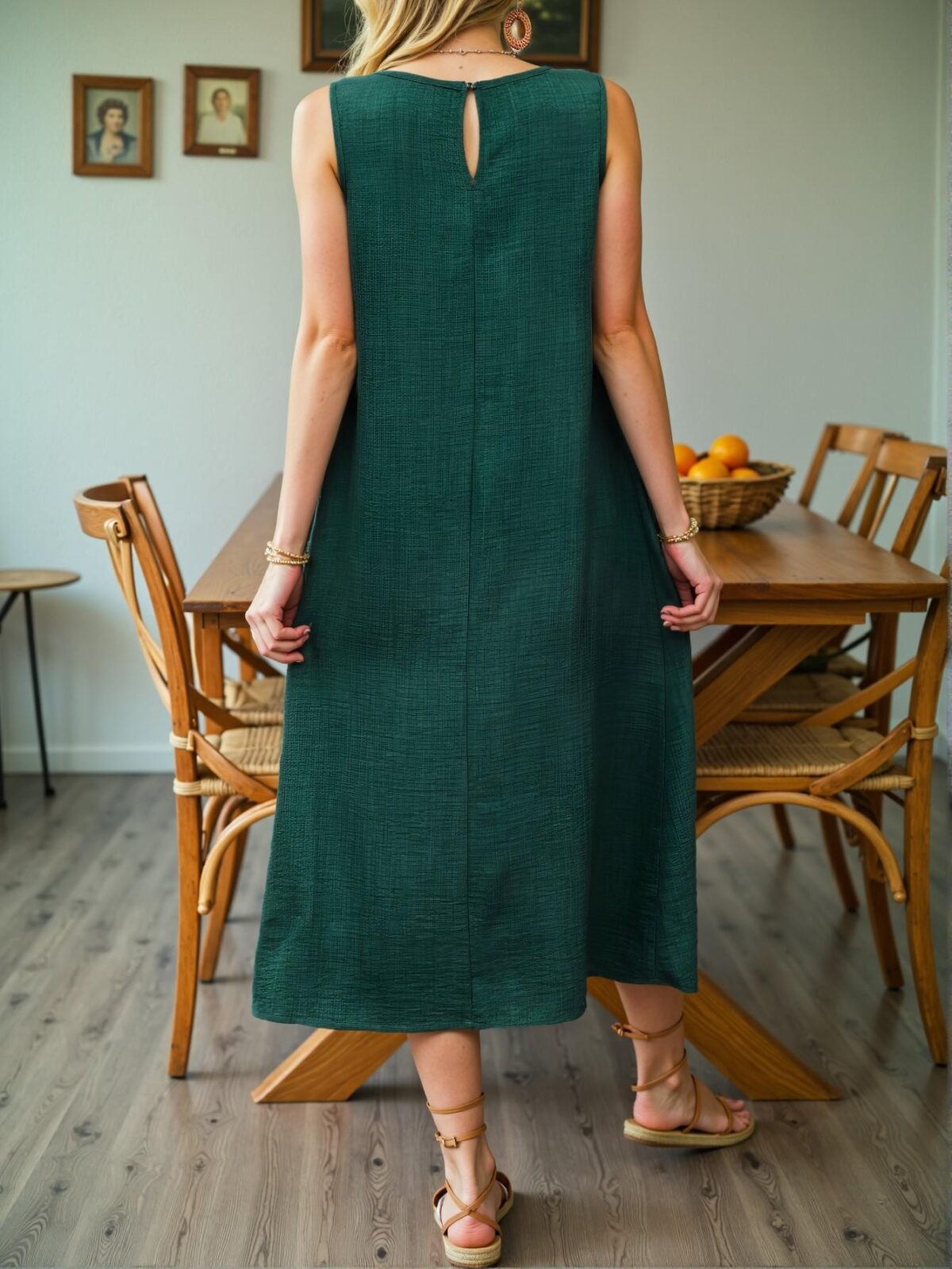 Elegant Dark Green Relaxed-Fit Sleeveless Maxi Dress with Pockets for Summer Adventures – Chic, Classy and Trendy Fashion Style to Dress to Impress - Image 2