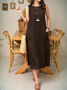Elegant Chocolate Brown Flared Casual Maxi Dress with Pockets for Vacation and Beach Outings - Chic, Classy and Trendy Fashion Style to Dress to Impress