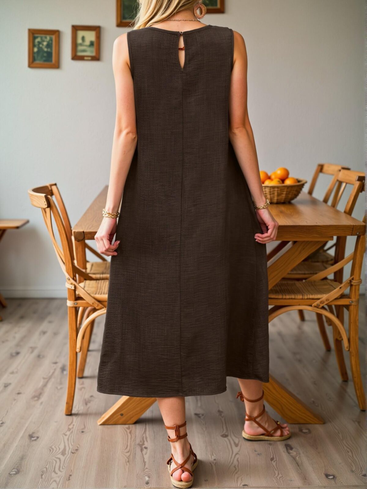 Elegant Chocolate Brown Flared Casual Maxi Dress with Pockets for Vacation and Beach Outings - Chic, Classy and Trendy Fashion Style to Dress to Impress - Image 2