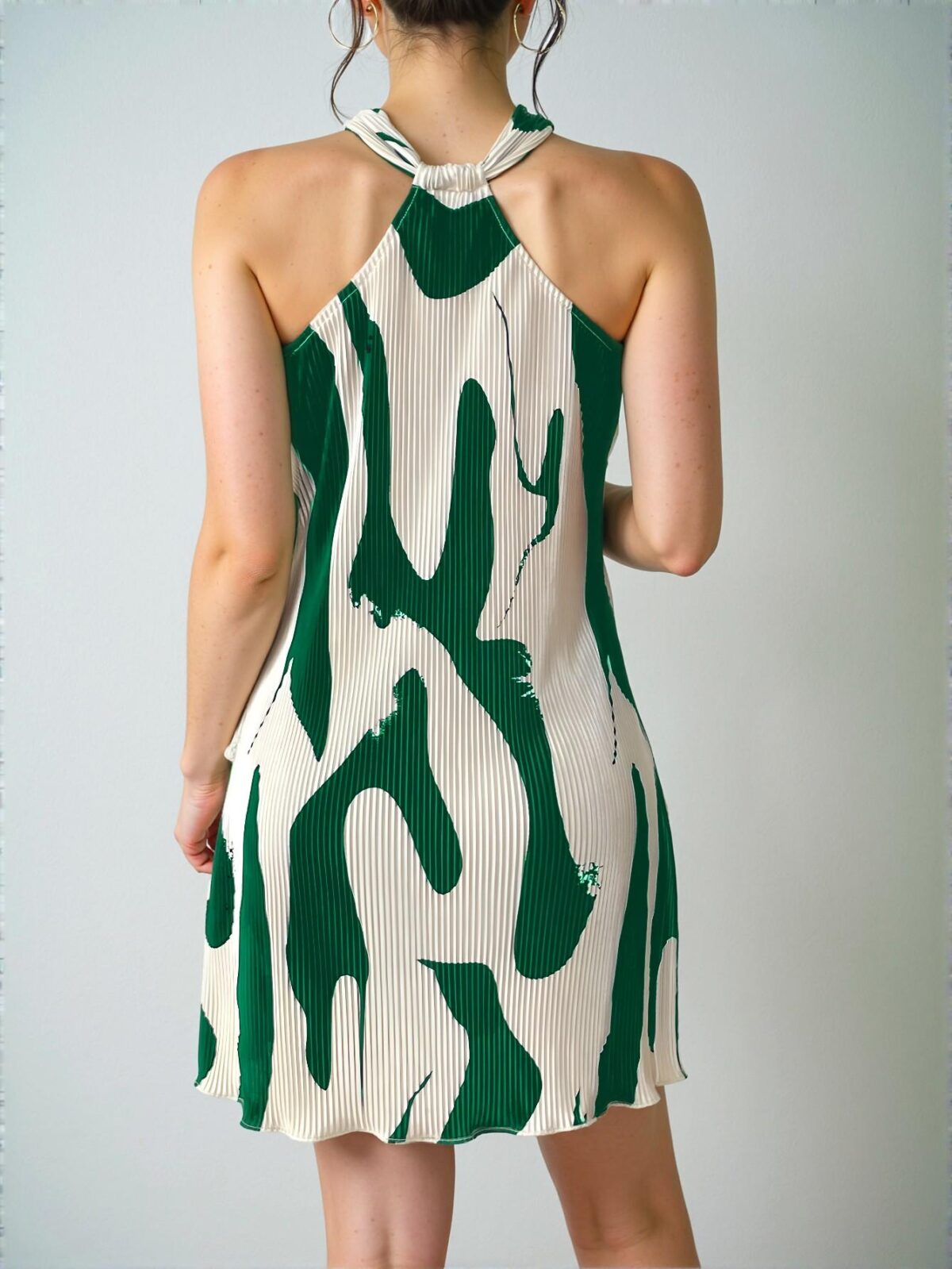 Elegant Green Pleated Halter Mini Dress for Summer Beach and Casual Outings - Chic, Classy and Trendy Fashion Style to Dress to Impress - Image 2
