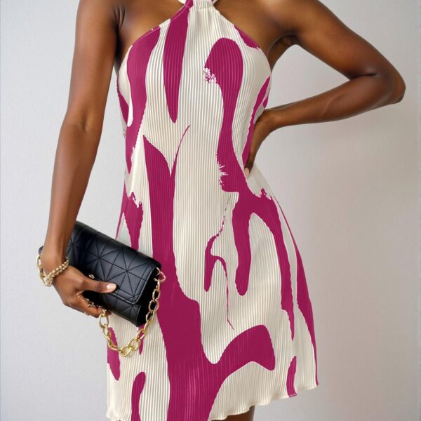 Elegant Hot Pink Pleated Halter Mini Dress for Vacation and Casual Outings - Chic, Classy, and Trendy Fashion Style to Dress to Impress